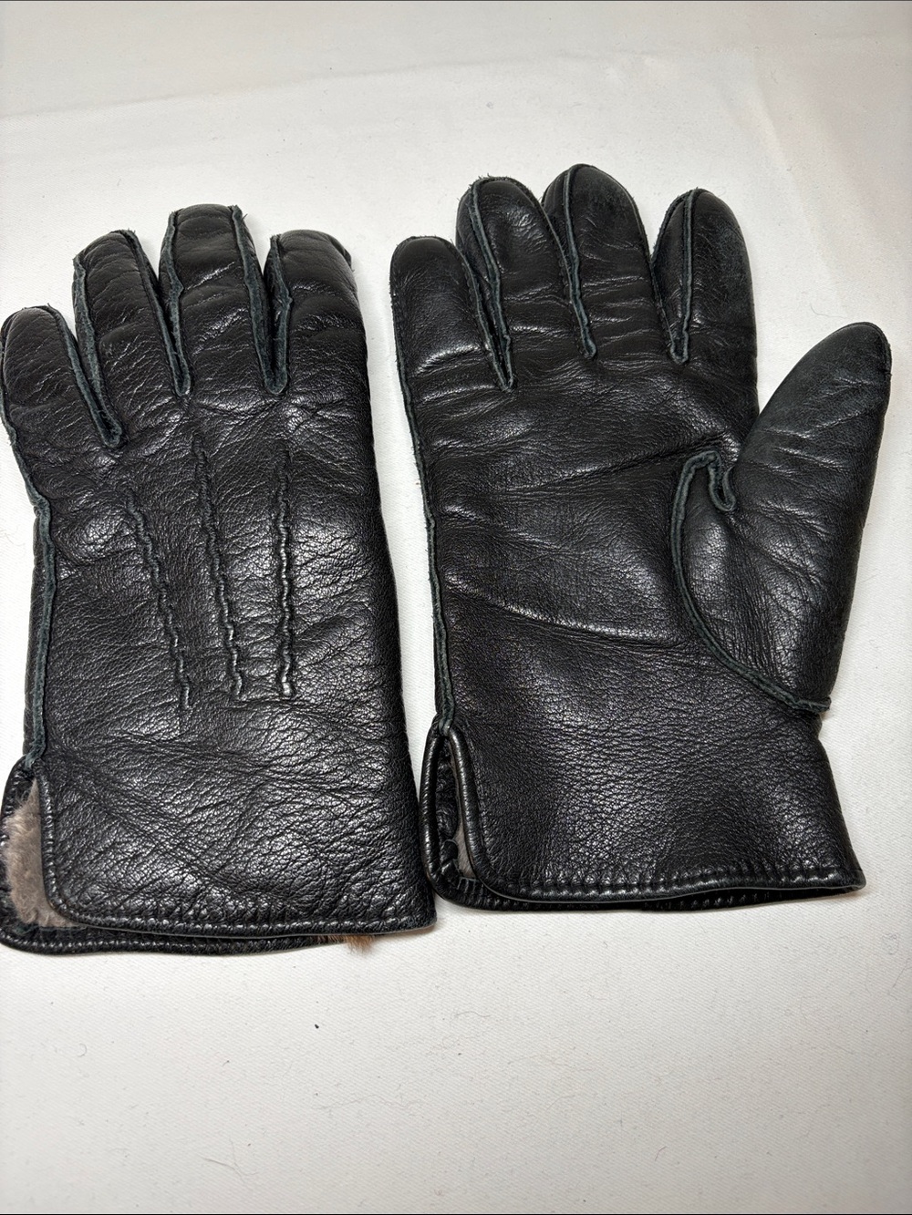 Unbranded Black Leather Fur lined Gloves